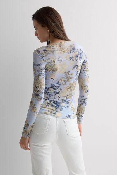White Printed Long-Sleeved Cashmere Top, 5601_065K, large image number 2
