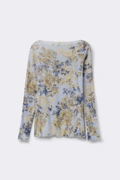 White Printed Long-Sleeved Cashmere Top, 5601_065K, large image number 3