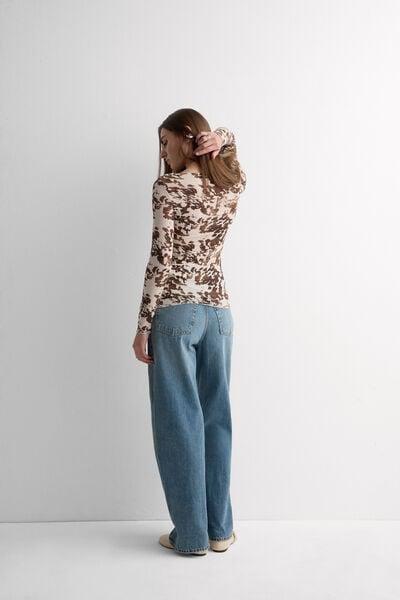 Brown Long-Sleeved Animal Print Cashmere Top, 5601_188K, large image number 2