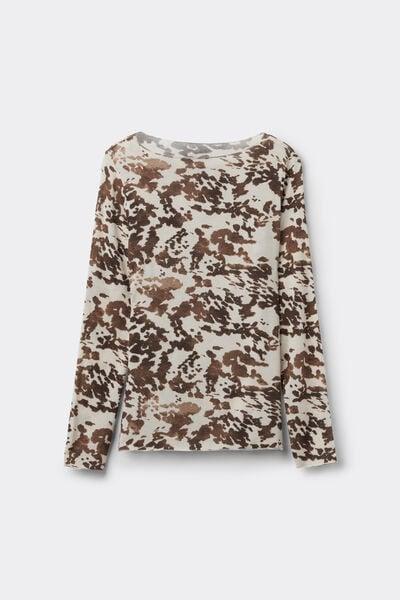 Brown Long-Sleeved Animal Print Cashmere Top, 5601_188K, large image number 3