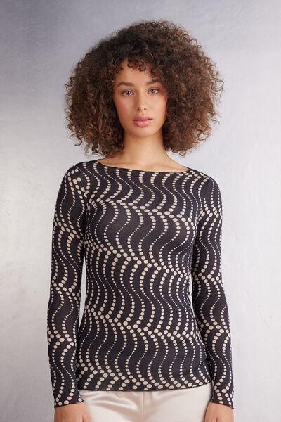 Black Printed Long Sleeve Top, 5601_854J, large image number 0