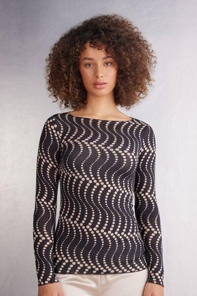 Black Printed Long Sleeve Top, 5601_854J, large image number 1