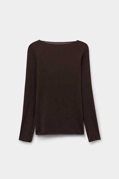 Brown Boat-Neck Ultralight Cotton Top, , large image number 2