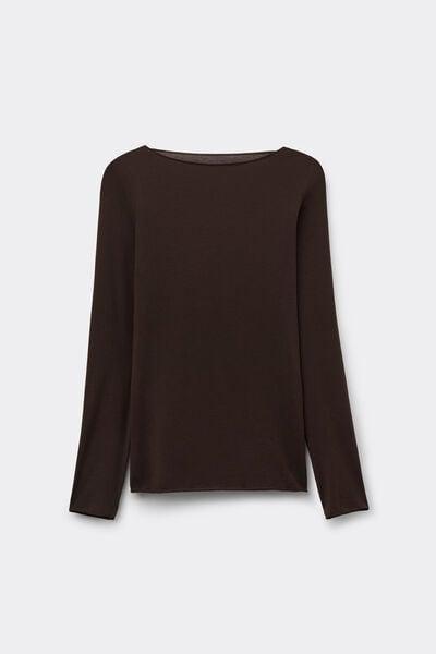 Brown Boat-Neck Ultralight Cotton Top, 5601_705J, large image number 3