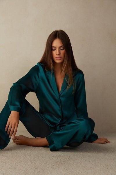 Pink Mannish-Cut Silk Pyjama Top, Satin Pink, large image number 0