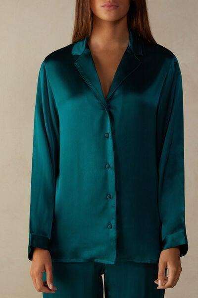 Pink Mannish-Cut Silk Pyjama Top, Satin Pink, large image number 1