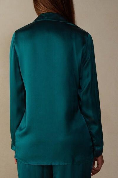 Pink Mannish-Cut Silk Pyjama Top, Satin Pink, large image number 2