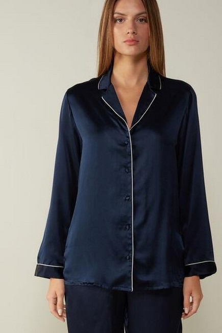 Intimissimi - Blue Mannish-Cut Jacket In Silk Satin
