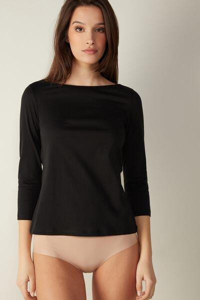 Black Ultrafresh Supima Cotton Boat-Neck Top, , large image number 0