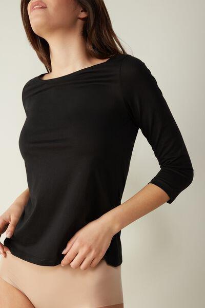 Black Ultrafresh Supima Cotton Boat-Neck Top, , large image number 1