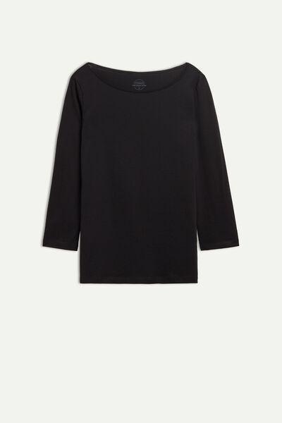 Black Ultrafresh Supima Cotton Boat-Neck Top, , large image number 2