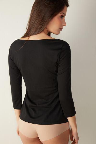 Black Ultrafresh Supima Cotton Boat-Neck Top, , large image number 3