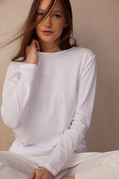 WHITE Oversize Long-Sleeved Supima Cotton Top, , large image number 1