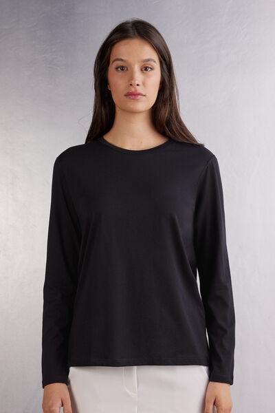 Black Oversized Long-Sleeved Top, Black, large image number 0