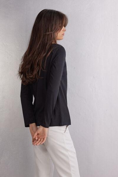 Black Oversized Long-Sleeved Top, Black, large image number 1