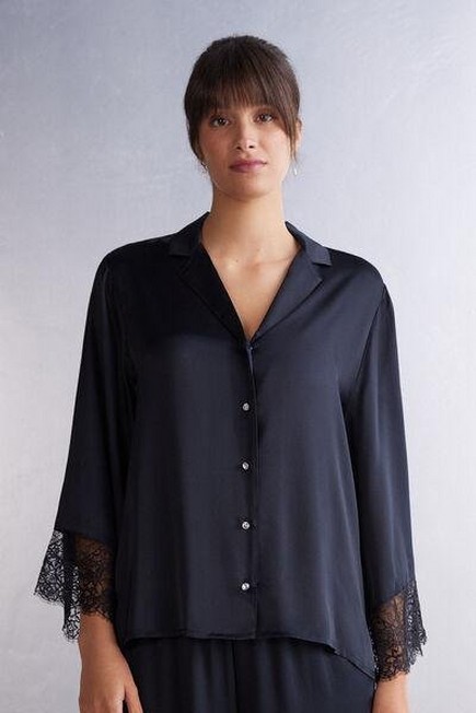 Intimissimi - Black Living In Luxe Long-Sleeved Silk Top