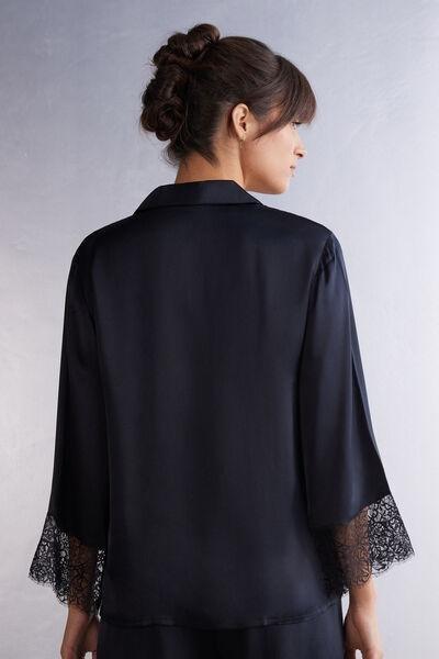 Intimissimi - Black Living In Luxe Long-Sleeved Silk Top