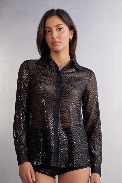 Black See The Magic Sequin Shirt, Black, large image number 0