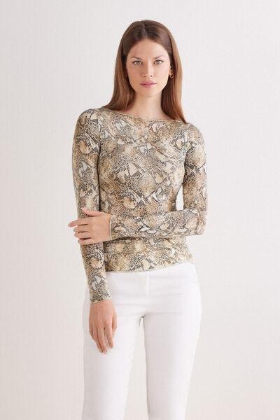 Beige Seductive Glamour Animal Print Top, 5601_942J, large image number 1