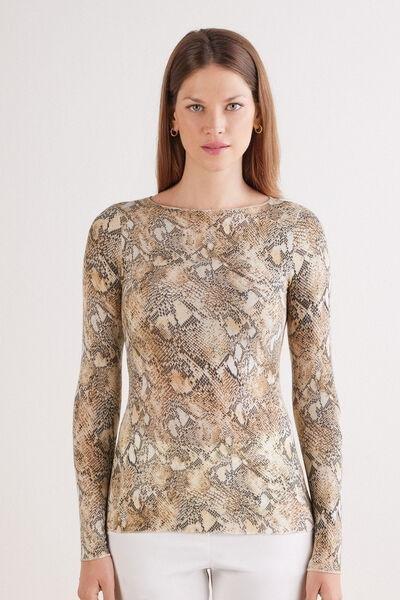 Beige Seductive Glamour Animal Print Top, 5601_942J, large image number 2
