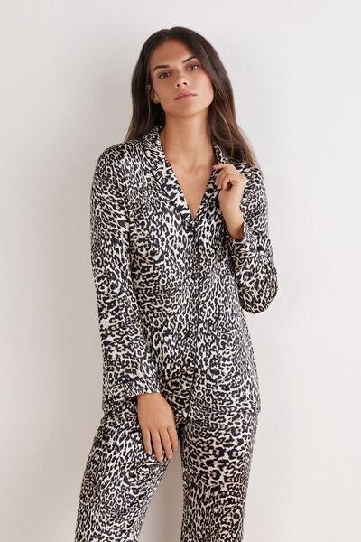 Beige A Moment Of Glamour Animal Print Silk Top, 5601_029K, large image number 5