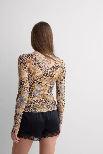 Brown Long-Sleeved Animal Print Cashmere Top, 5601_071K, large image number 2