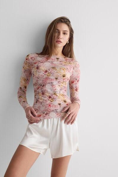 Pink Long-Sleeved Flower Print Cashmere Top, 5601_062K, large image number 1
