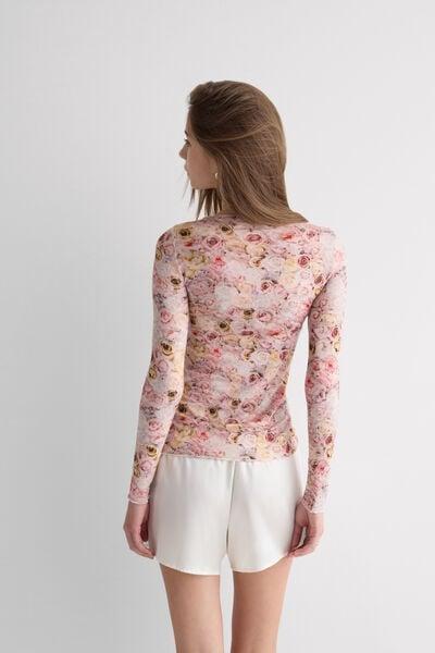 Pink Long-Sleeved Flower Print Cashmere Top, 5601_062K, large image number 2