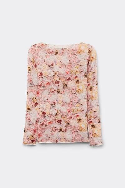 Pink Long-Sleeved Flower Print Cashmere Top, 5601_062K, large image number 3
