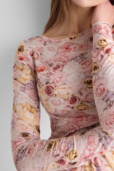 Pink Long-Sleeved Flower Print Cashmere Top, 5601_062K, large image number 5
