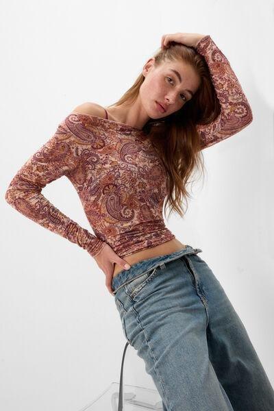 Brown Elevate Your Day Printed Ultralight Cashmere Top, 5601_197K, large image number 5
