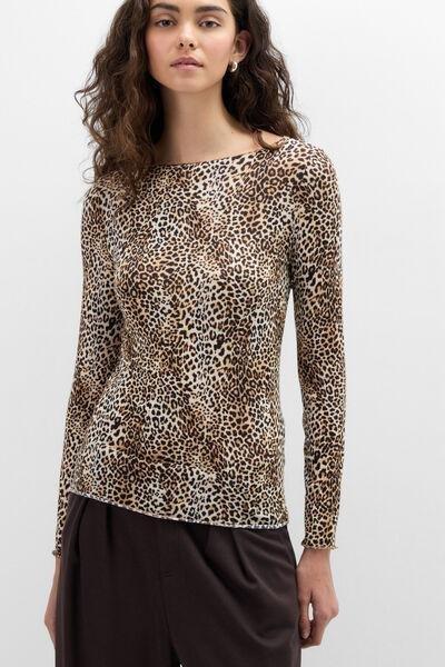 Brown Sexy Strong Feminine Animal Print Cashmere Top, 5601_182K, large image number 1