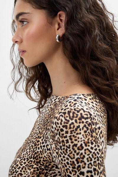 Brown Sexy Strong Feminine Animal Print Cashmere Top, 5601_182K, large image number 4