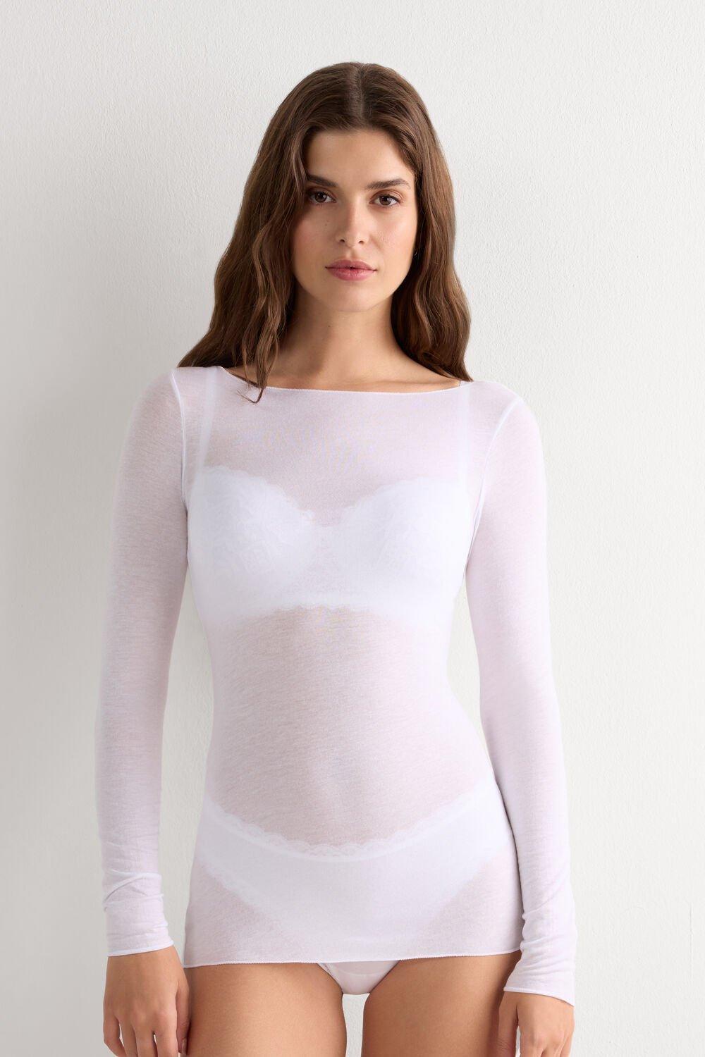 White Ultralight Boat-Neck Top, White, medium