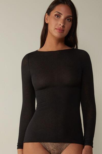 Black Boat Neck  Modal Cashmere Ultralight Jumper, , large image number 1