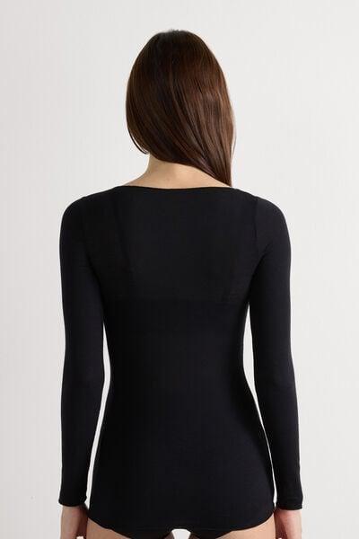 Black Ultralight Boat-Neck Top, Black, large image number 5