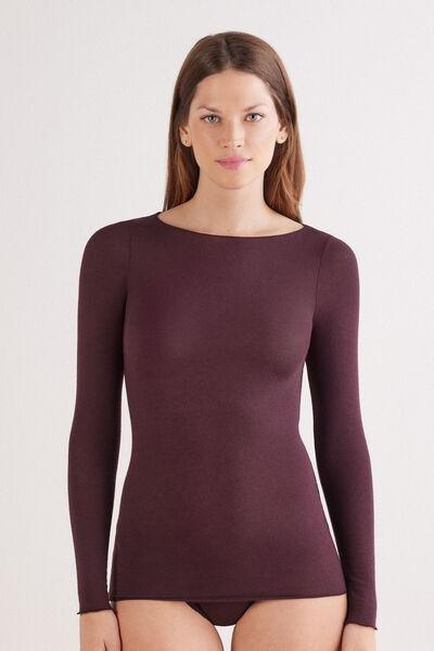 Burgundy Boat Neck Modal Cashmere Ultralight Blouse, 5601_028K, medium