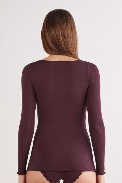 Burgundy Boat Neck Modal Cashmere Ultralight Blouse, 5601_028K, large image number 3