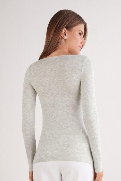 Grey Boat Neck Modal Cashmere Ultralight Blouse, , large image number 3