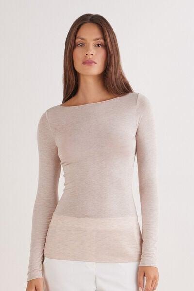 Beige Long-Sleeve Cashmere Top, 5601_036K, medium