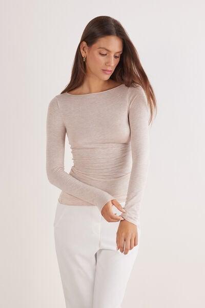 Beige Long-Sleeve Cashmere Top, 5601_036K, medium