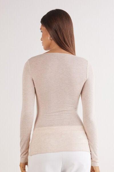 Beige Long-Sleeve Cashmere Top, 5601_036K, large image number 8