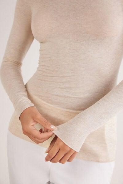 Beige Long-Sleeve Cashmere Top, 5601_036K, large image number 10