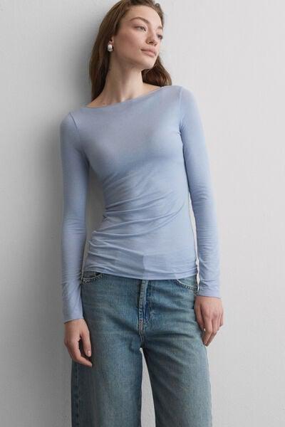 Blue Boat Neck Modal Cashmere Ultralight Jumper, 5601_064K, medium