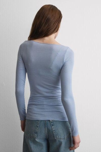 Blue Boat Neck Modal Cashmere Ultralight Jumper, 5601_064K, large image number 2