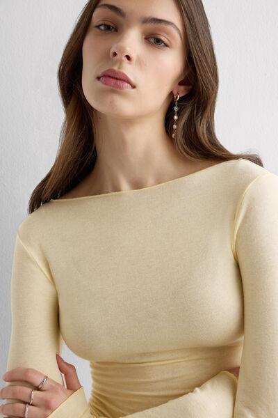 Yellow Boat Neck Modal Cashmere Ultralight Jumper, 5601_112K, large image number 5
