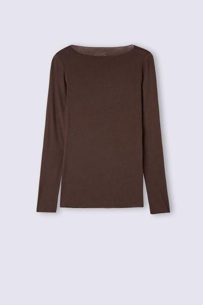 Brown Boat Neck Ultralight Top, , large image number 2