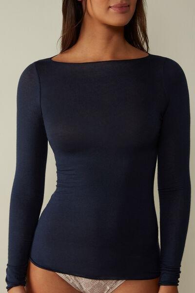Blue Boat Neck  Modal Cashmere Ultralight Jumper, , large image number 1