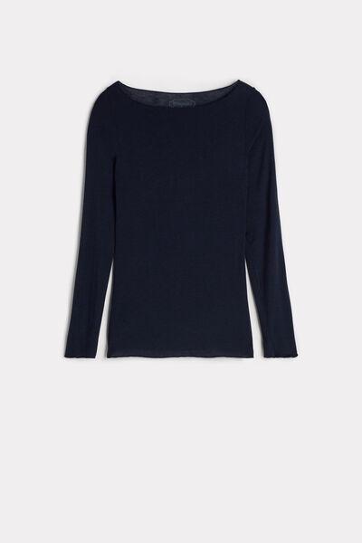 Blue Boat Neck  Modal Cashmere Ultralight Jumper, , large image number 4