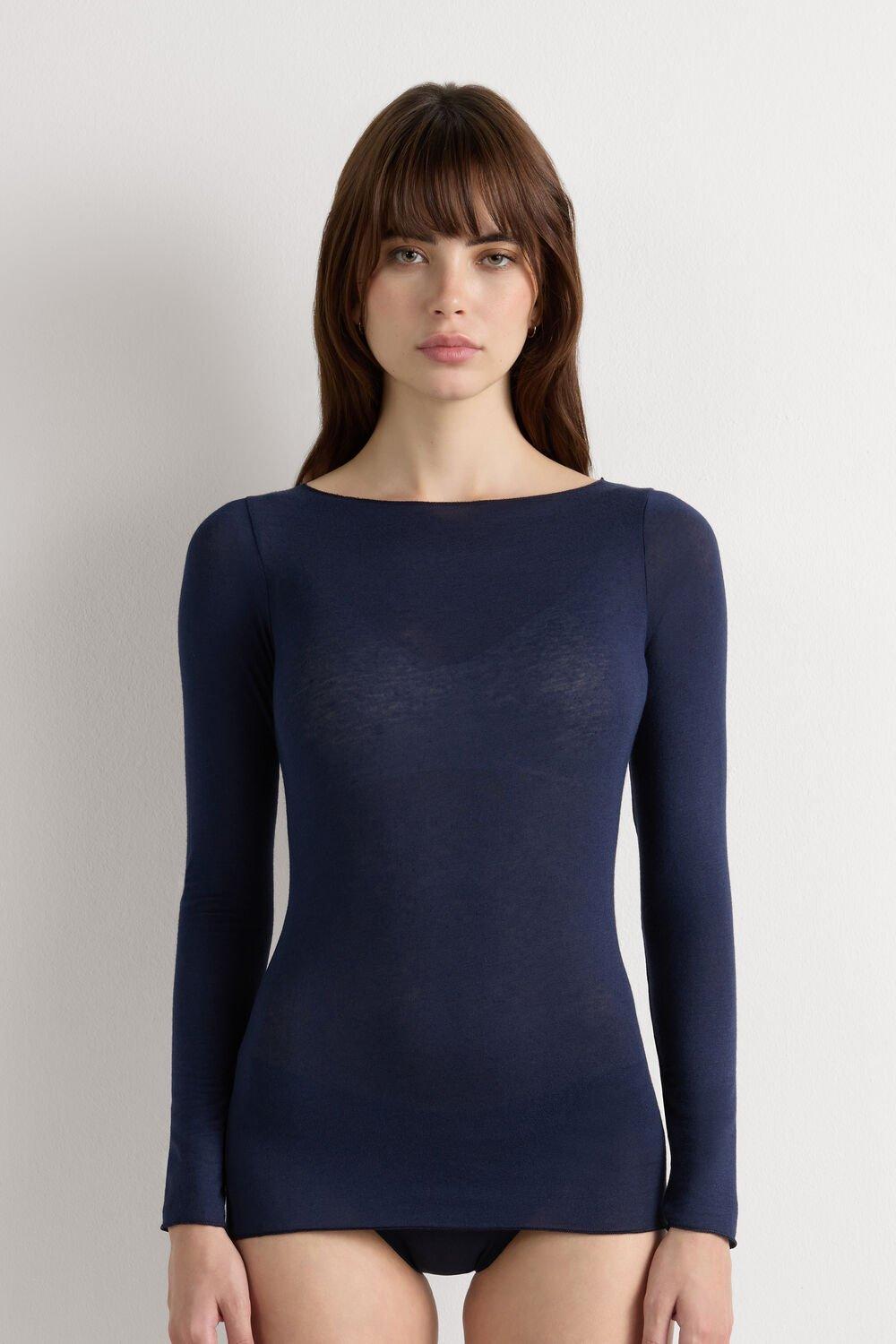 Navy Boat Neck Ultralight Top, Intense Blue, large image number 4